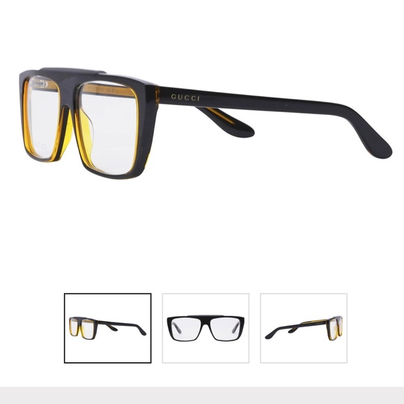 NEW Gucci GG10400 001 Black Yellow Rectangle Unisex Clear or Demo Lenses Glasses - Picture 8 of 13